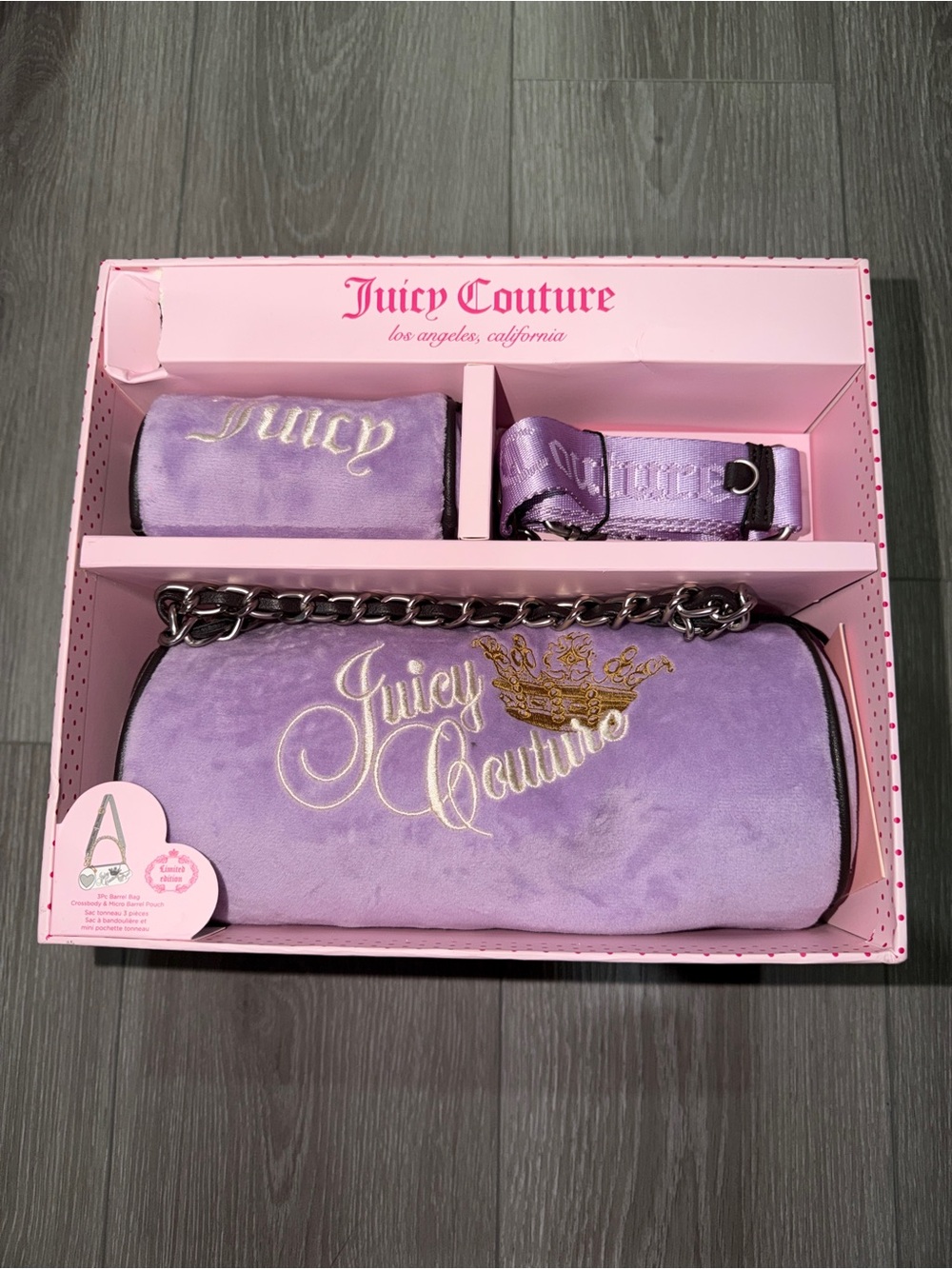 Juicy Couture Lavender Velvet Barrel Shoulder Bag